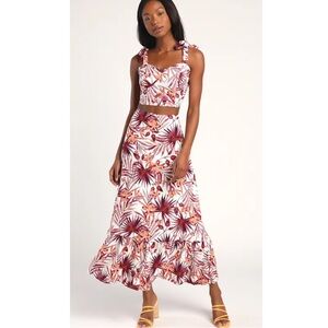 LULU’S | Island Experience Tropical Print Maxi Skirt and Top Set, Size Small